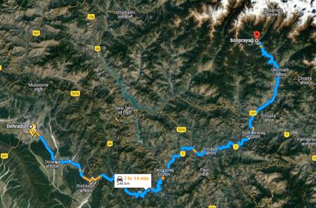 dehradun to kedarnath distance road map